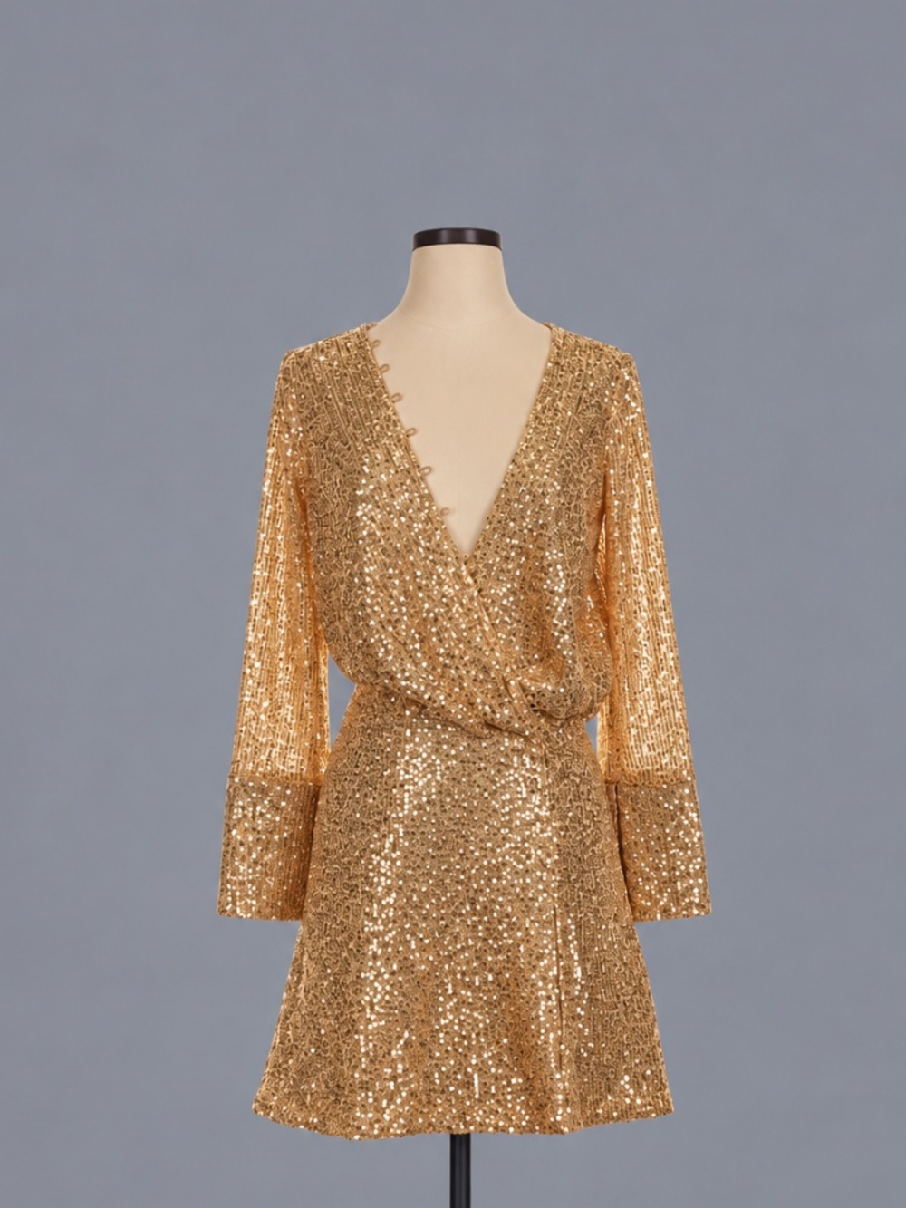 ASOS Design Gold Sequin Long Sleeve Mini Dress Size 2 NWT